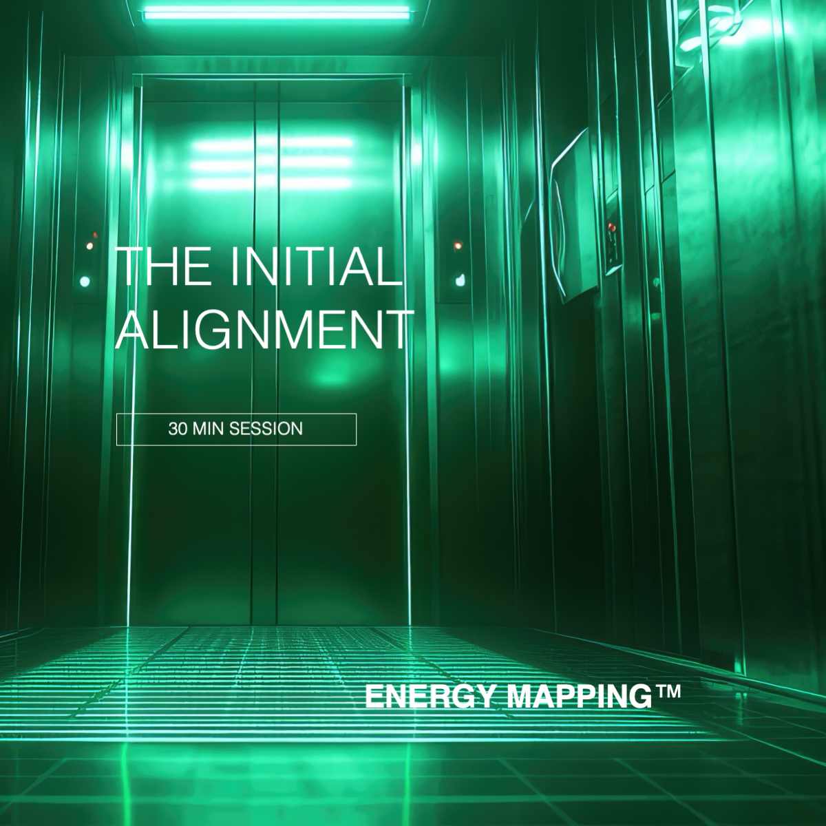 Posts_ab Blue-turquoise dynamic energy field with the text “The Initial Reset – 30 min session”. Abstract particles forming flowing waves, representing a structural energetic reset.